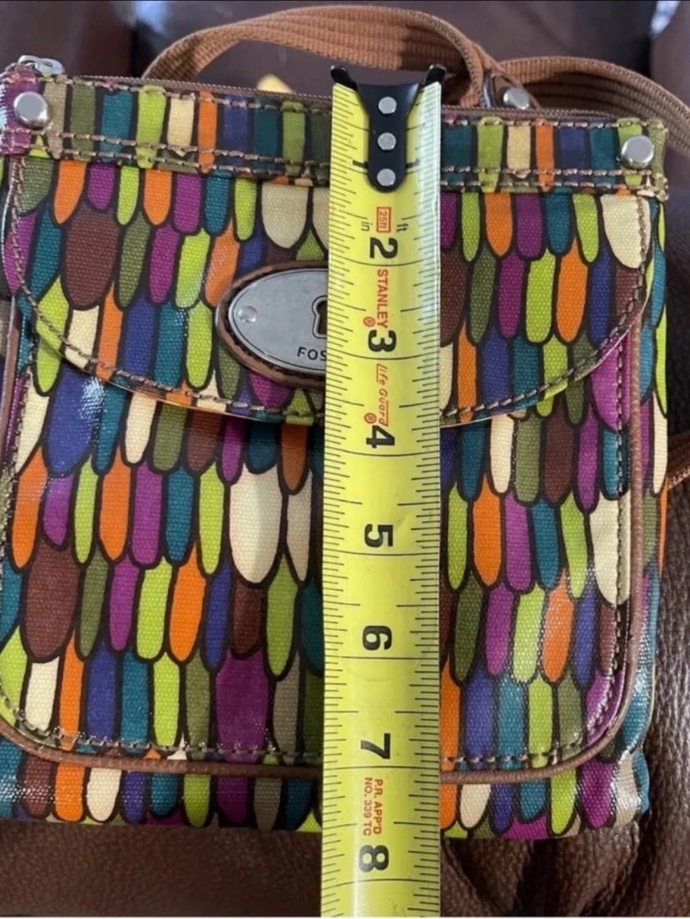 Fossil Keyper Calypso Crossbody Purse Vintage Multi Color Geometric Canvas